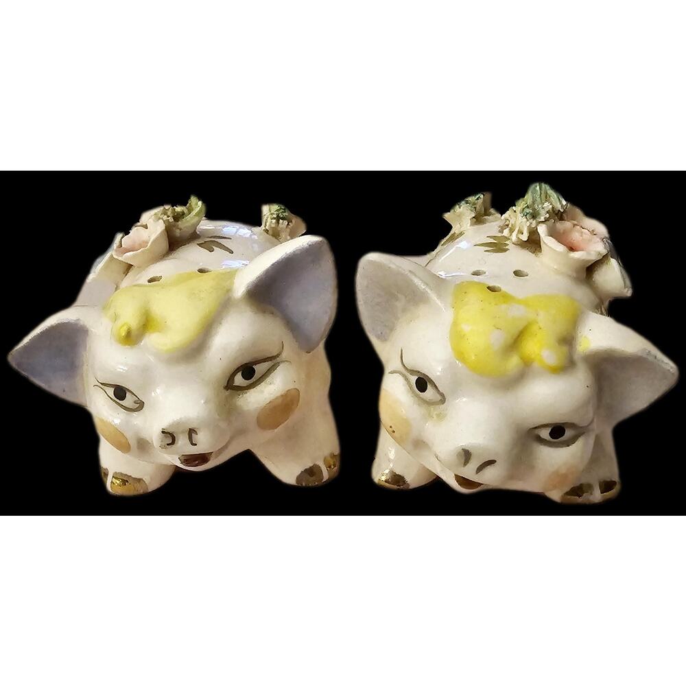 Vintage Porcelain Pig Salt & Pepper Shakers